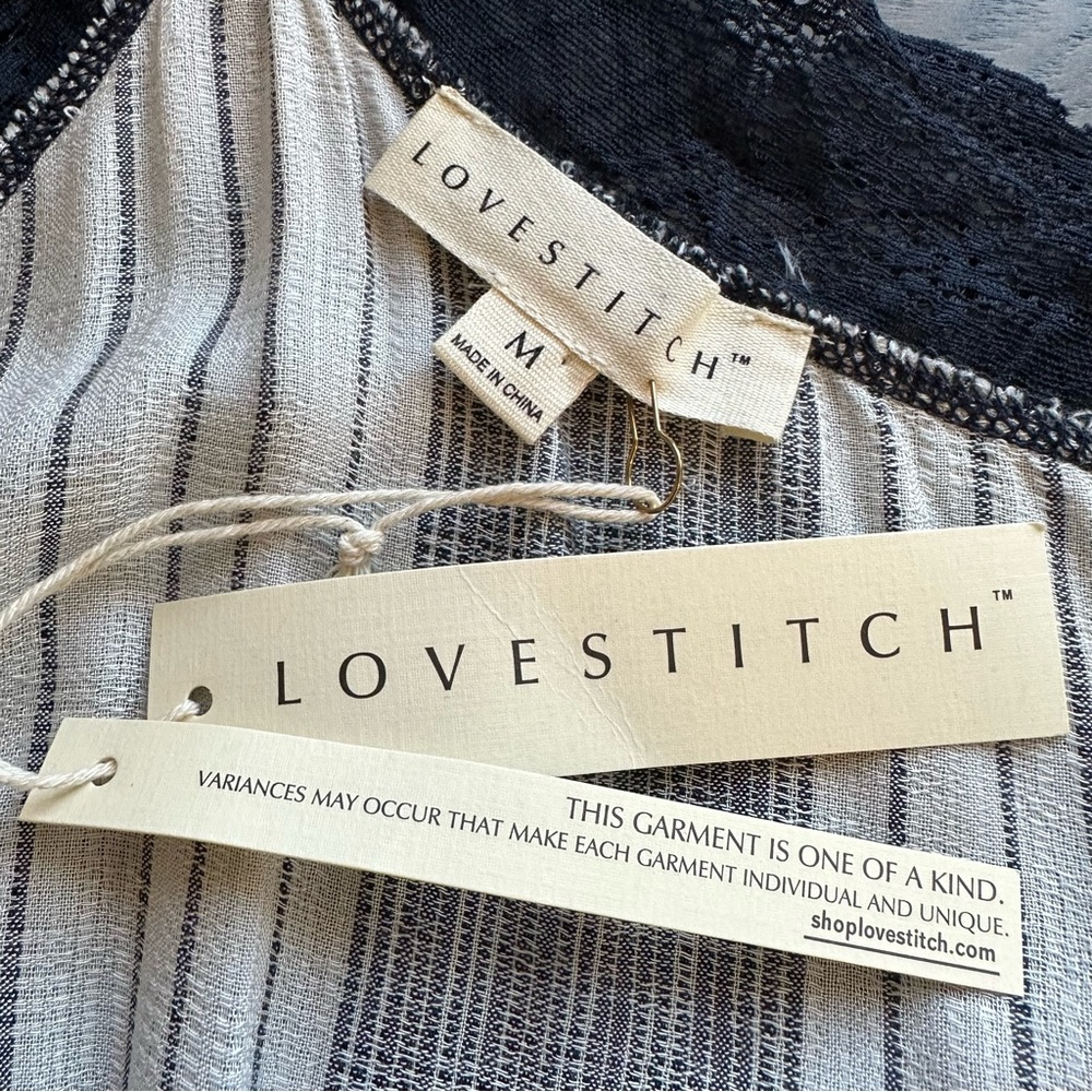 NWT Lovestitch Striped Camisole Tank with Lace Navy & Ivory Sz M - Picture 12 of 13